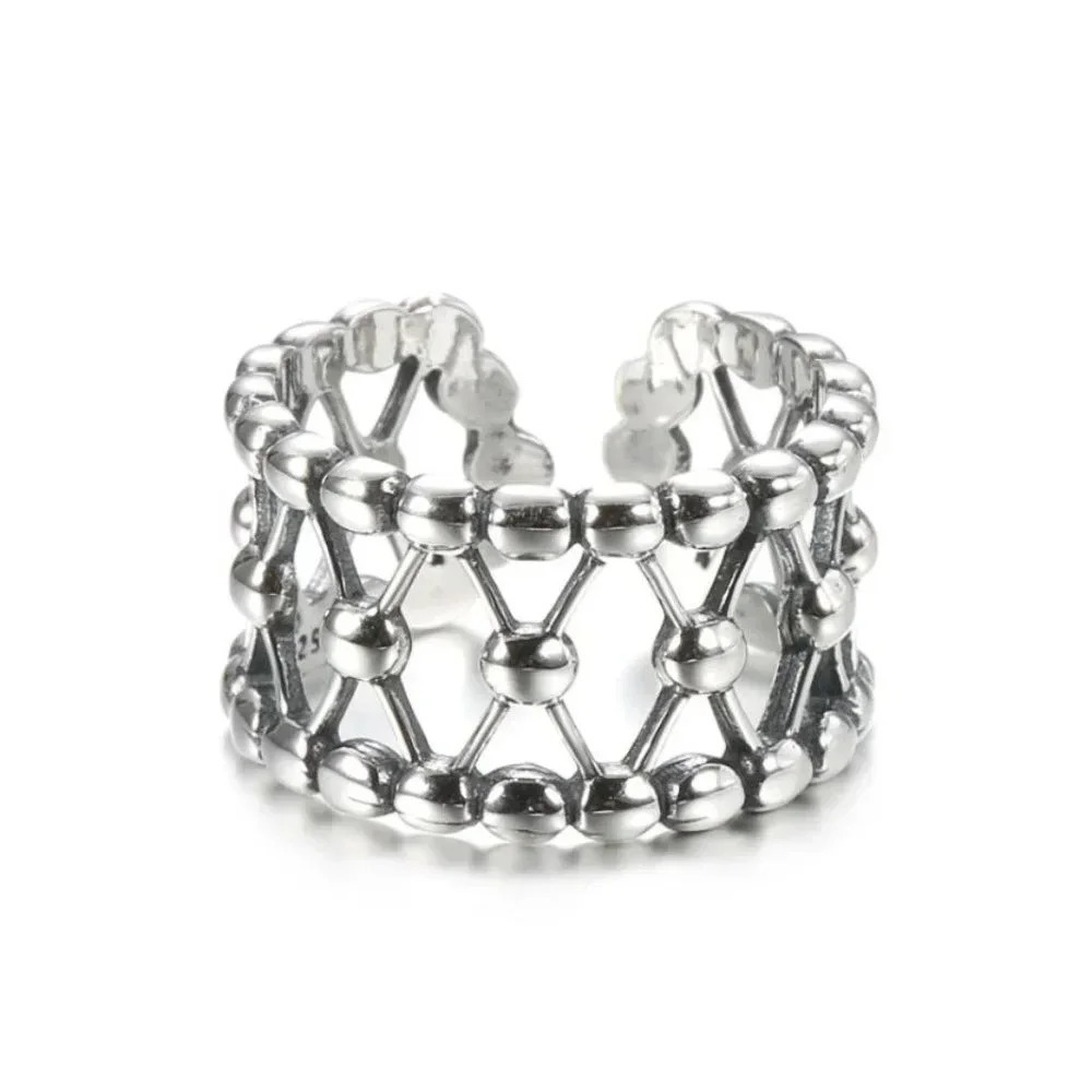 Minimalist 925 Sterling Silver Bead Ring Dainty Wide Silver Adjustable Ring